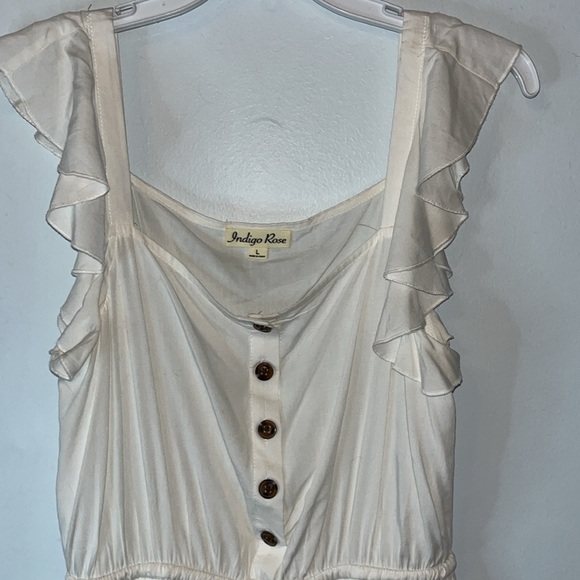 Indigo Rose Size Large Ruffle Sleeveless Button Front Off White High Low Dress - Picture 4 of 10